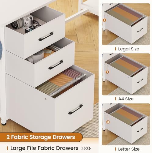 SEDETA 58'' L Shaped Computer Office Desk with 3 Drawers and Bookshelf - Image 3