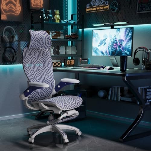 ELABEST X100 Ergonomic Mesh Office Chair with Footrest, Big and Tall Home Desk Chair with 5D Flip-Up Arms, Adjustable 3D Lumbar Support, Gaming & Executive Computer Chair (Cybernetic Pulse) by ELABEST