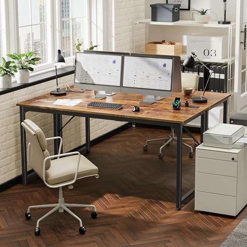 PRAISUN 63 X 24 Inch Computer Desk, Power Outlets, USB-C, Rustic Brown - Image 2