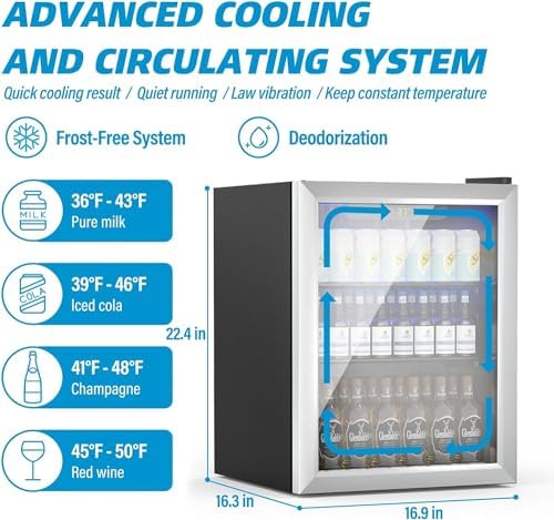 Erivess Compact Beverage Refrigerator, 76 Can/1.7 Cu Ft Mini Fridge, Silver - Image 4