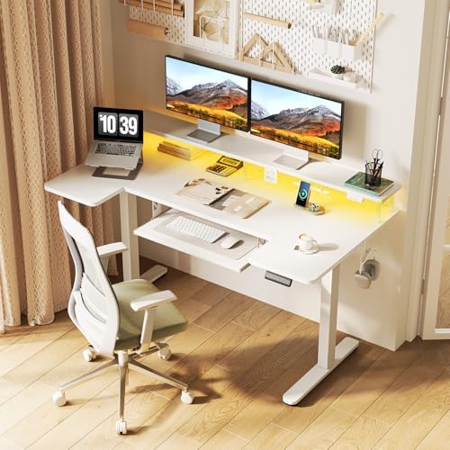 OffiGo 55 Inch U Shaped Electric Standing Desk with Keyboard Tray, White - Image 2