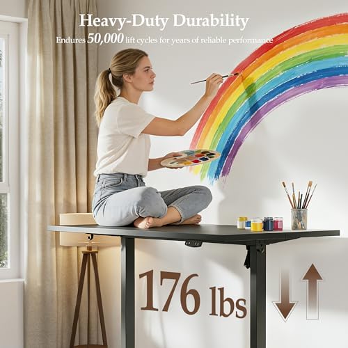 Klicelor 63 x 28 Electric Standing Desk, Sit Stand Up Home Office Desk, Height Adjustable Deep Cumputer Table with Memory Presets and Hooks, Two Pieces, Black - Image 6