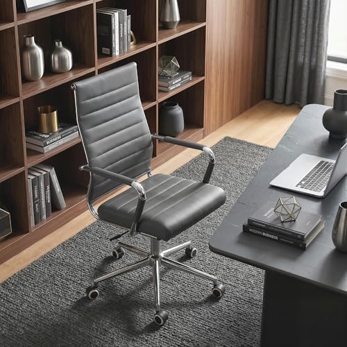 Okeysen Office Desk Chair, Ergonomic Leather Modern Conference Room Chairs, Executive Ribbed Height Adjustable Swivel Rolling Chair for Home Office Set of 15. (Grey) - Image 7