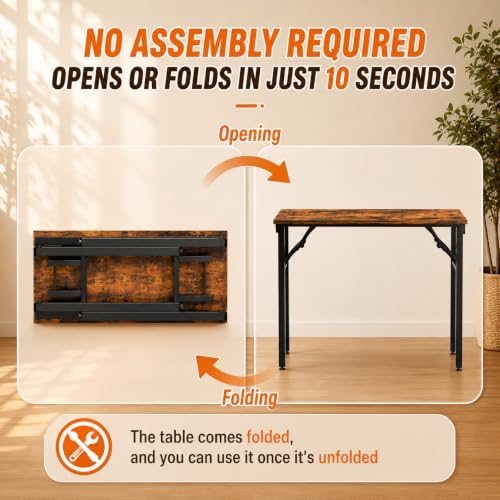 Folding Table Computer Desk - 35.8" No Assembly Folding Desk Design and Foldable Office Desk, Small Desk for Bedroom, Compact Storage Portable Use for Dorm and RV Small Space, Rustic Brown - Image 4