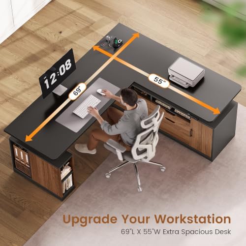 SEDETA Modern L Shaped Executive Electric Standing Desk with 4 Drawers - Image 5