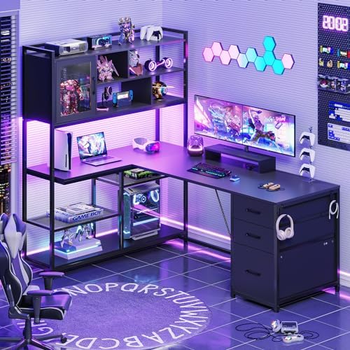 SEDETA 58'' L Shaped Computer Office Desk with 3 Drawers and Bookshelf - Image 3