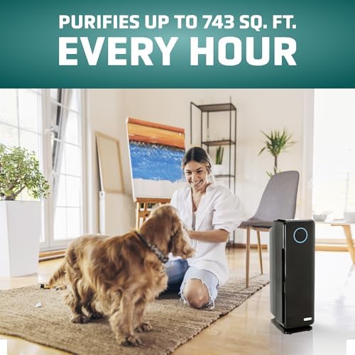 GermGuardian 5-In-1 HEPA Air Purifier for Home, Pet Air Purifier with HEPA Air Filter & UV-C Light, AC4300BPTCA, 743 Sq. Ft., 22'' Tower, Black - Image 2