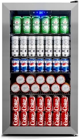 130 Can Beverage Refrigerator, 3.2 Cu.ft Mini Fridge, Glass Door, Silver by Manastin