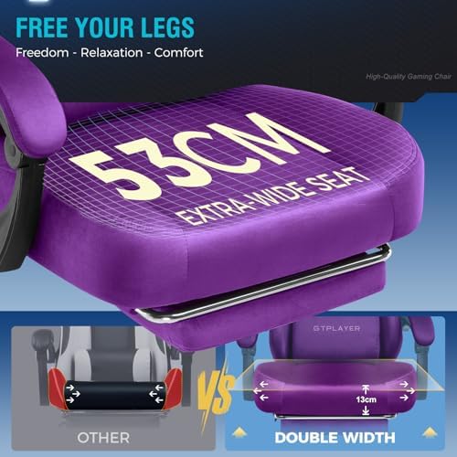 GTPLAYER Gaming Chair Fabric with Pocket Spring Cushion, High Back Ergonomic Computer Chair with Footrest for Adults Lumbar Support Swivel Game Chair for Office Gaming 350LBS, Dark Purple - Image 3