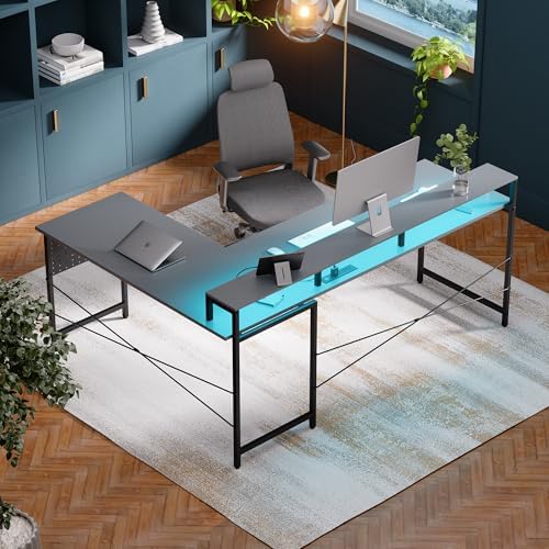 Pamray 64 Inch L Shaped Gaming Desk with Monitor Stand and Power Outlets - Image 2