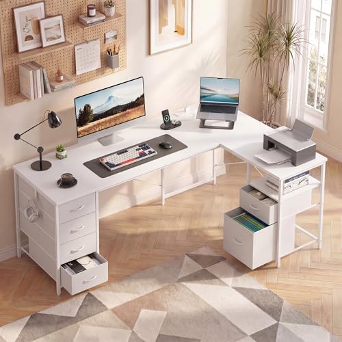 YOUDENOVA 55 Inch L Shaped Office Desk with 6 Drawers & Type-C Port, White - Image 2