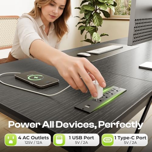 PRAISUN 70 x 24 Inch Computer Desk with Power Outlets & USB-C, Black - Image 4