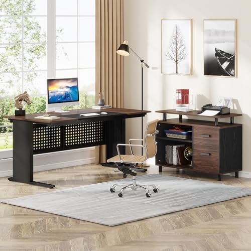 Tribesigns 63 Inch Executive Desk with File Cabinet, L Shaped Office Desk - Image 3