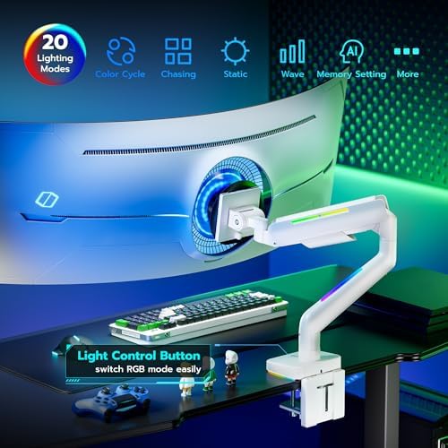 ARES WING Ultrawide Monitor arm with RGB for 17-49 Inch Screen, White - Image 5