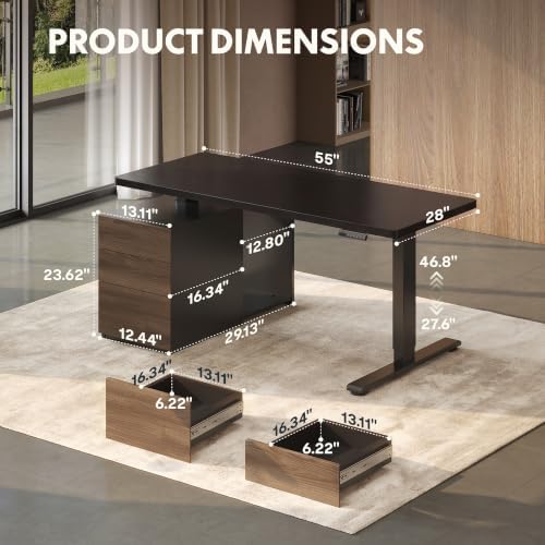 FLEXISPOT 55" Executive Standing Desk with Drawers & CPU Cabinet, Black - Image 2