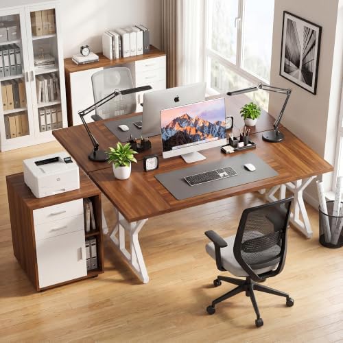 YOUDENOVA 71 Inch Executive Desk, Large Computer Office Desk Workstation with Thick Desktop & Heavy Duty Metal Legs, Modern Industrial Wood Writing Study Table for Home Office (Deep Brown/White) - Image 7
