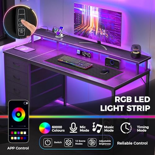 DUMOS 40-Inch Gaming Computer Desk with Drawers for Home Office, Black - Image 5