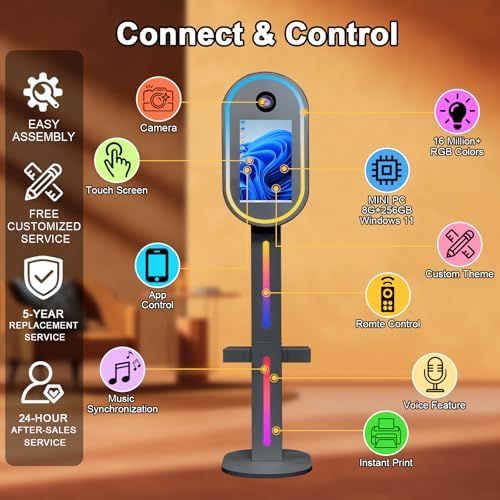 Oval DSLR Photo Booth with Camera and Printer, Portable Selfie Mirror Photo Booth with 15.6 inch Touch Screen RGB Lights for Wedding Party Events Rental Christmas (Black) - Image 2