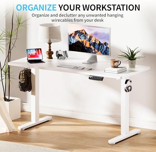BIZUM Electric Standing Desk, 55x24 inches Height Adjustable Desk, Sit to Stand Desks Memory Gaming Computer Workstation for Home Office, White - Image 3
