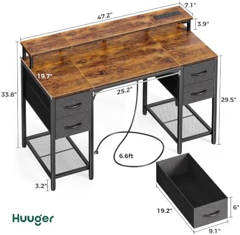 Huuger 47 inch Computer Desk with Power Outlets & 4 Drawers - Image 2