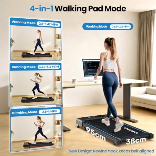 CHAOKE Walking Pad Treadmill for Home, 6.2MPH Under Desk Walking Pad with 9% Incline for Office Small Spaces, 2.75HP Quiet Running Machines, Remote Control, 330LBS Capacity, 12 HIIT Programs - Image 2