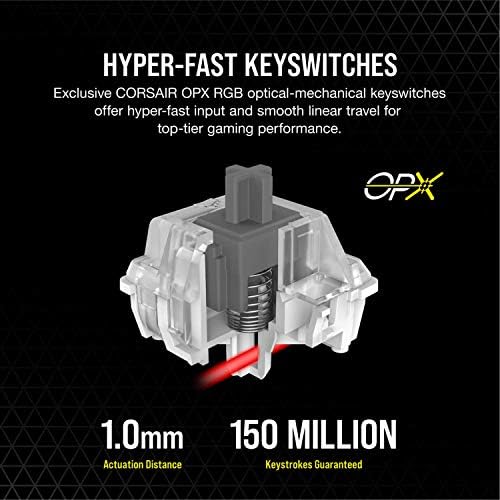 Corsair K100 RGB Optical-Mechanical Wired Gaming Keyboard - QWERTY US Layout, OPX Switches - PBT Double-Shot Keycaps - Elgato Stream Deck and iCUE Compatible - Black - Image 6