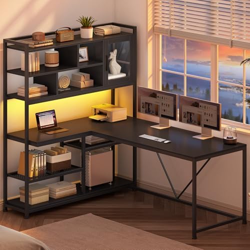SEDETA L Shaped Computer Desk with Storage Shelves and Bookshelf, Black - Image 3