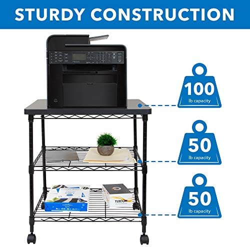 Mount-It! Printer Stand With Wheels | 3-Tier Large Printer Cart With Storage Shelves For 3D & Laser Printer, Scanner, Heat Press | Rolling Metal Utility Table For Home and Office Use, 200 Lbs Capacity - Image 6