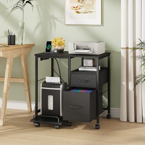 YAOHUOO Printer Stand with Power Outlet/Drawers, Printer and Shredder Stand - Image 6