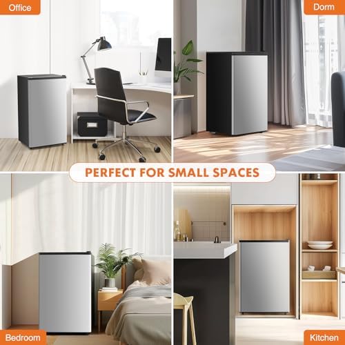 Sweetcrispy 3.2 Cu.Ft Mini Fridge with Freezer Small Refrigerator Single Door Adjustable Thermostat Energy-efficient Low Noise, Compact Fridge for Bedroom, Office, Dorm (Silver Door) - Image 6