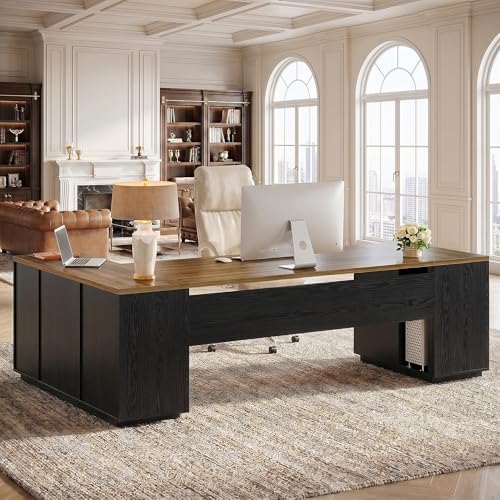 Tribesigns 85.8-Inch L-Shaped Executive Desk, Warm Brown & Black by Tribesigns