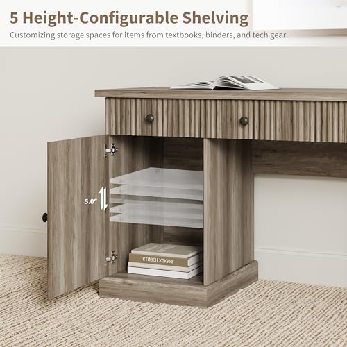 Garvee 60" Office Desk with Storage & Drawers for Home Office, Grey - Image 5