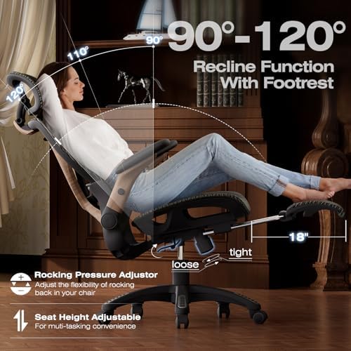 ELABEST X100 Ergonomic Mesh Office Chair with Footrest, Big and Tall Home Desk Chair with 5D Flip-Up Arms, Adjustable 3D Lumbar Support, Gaming & Executive Computer Chair (Coffee Break) - Image 7