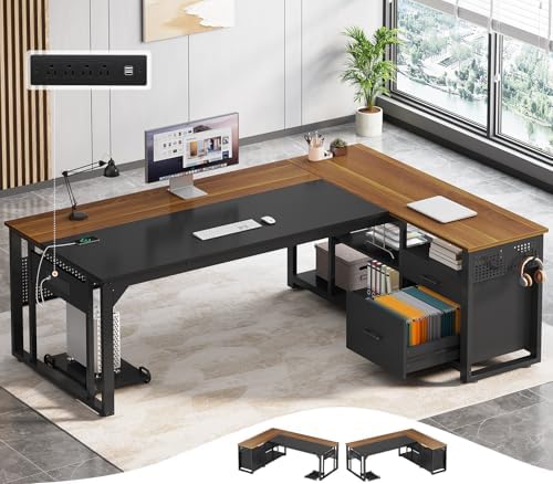 UPOSOJA 71" L Shaped Executive Desk, Office Desk with Storage Drawers by UPOSOJAWishesYouaNiceDay