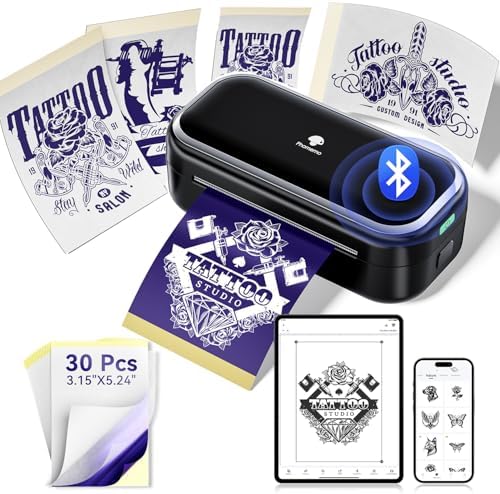 Phomemo Tattoo Stencil Printer -TP31 Mini Tattoo Maker with 30pcs Transfer Paper,Small Portable Tattoo Machine for Beginners/Enthusiast/Artists,Easy to Use with Smartphone,Pad- Black by Phomemo