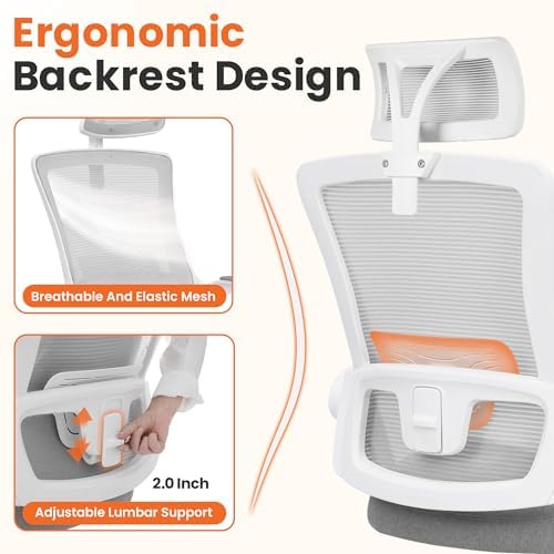 NEO CHAIR Office Desk Chair with Ergonomic High Back Mesh Headrest, Grey - Image 3
