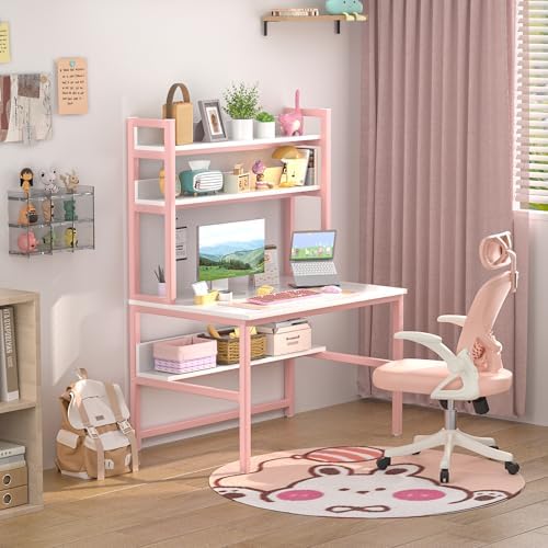 Aquzee Pink Desk with Shelves, Computer Desk with Hutch, 47 Inch - Image 2