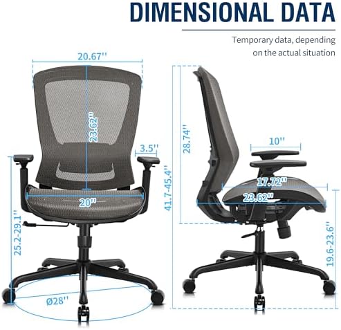 Ergonomic Mesh Office Chair,Comfy Computer Desk Chair - BIFMA 5.1 Certified Commercial Swivel Task Chair for Home Office - Adjustable Lumbar Support & Armrests,Tilt Function,Wide Seat - Image 3