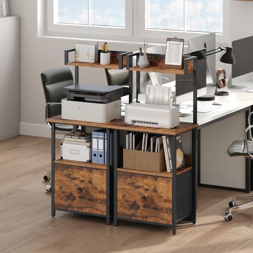 MAHANCRIS Printer Table with Storage, Home Printer Stand with File Cabinet, Fits A4/Letter Size Files, Printer Cabinet with Large Tabletop, Display Shelf, for Home Office, Rustic Brown PTHR3501 - Image 2