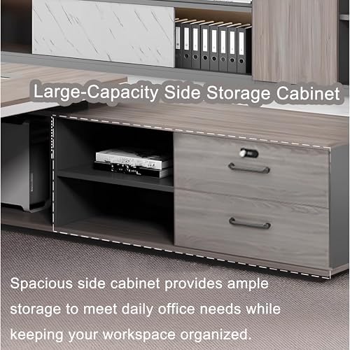 Executive Office Desk with Storage Cabinet,Modern l Shaped Executive Desk,50MM Thick Desktop for CEO Office, Reception & Commercial Workspace - Image 7
