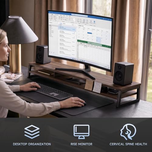 Fenge Dual Monitor Riser for Desk, Open Shelf with 3 Storage Compartments - Image 6
