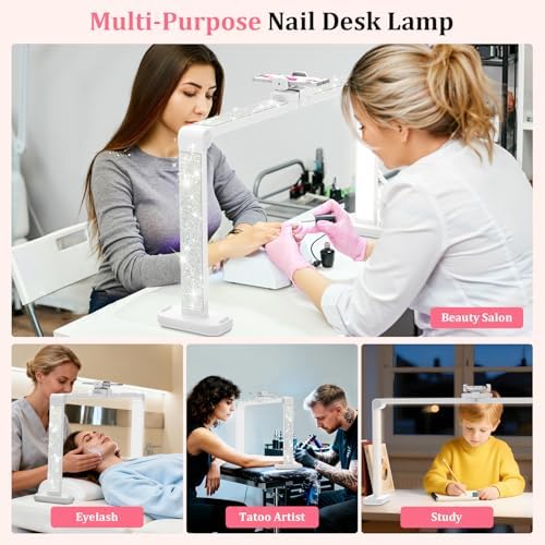 iVict Nail Desk Lamp, 34" Nails Tech Light with Phone Stand, 0-100% Adjustable Brightness, 3000K-6000K Color Temperature Led Desk lamp for Nail, Tattoos, Eyebrows, Beauty(Diamond, Large) - Image 7
