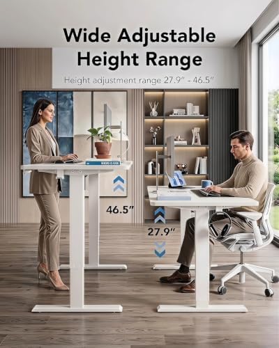 HUANUO 55x27 Inch Electric Standing Desk, Height Adjustable, White - Image 4