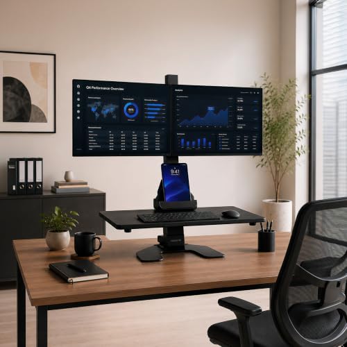 Mount-It! Dual Monitor Electric Standing Desk Converter, Sit-Stand Riser - Image 2