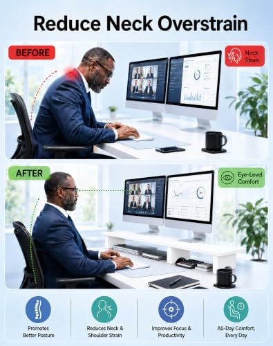 Aothia 43 in White Dual Monitor Stand, Monitor Riser for Desk, Solid Wood - Image 4
