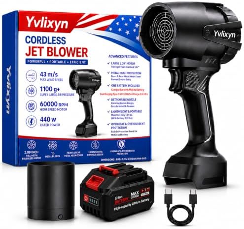 Cordless Jet Blower with Battery, Brushless Handheld Leaf Blower by Yvlixyn