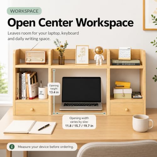 Desk Hutch with 2 Drawers, Desktop Organizer Shelf for College Dorm - Image 6