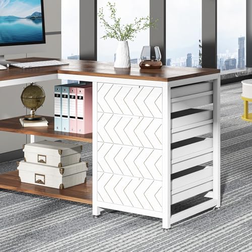 Tribesigns L Shaped Computer Desk with Storage Drawers, 59 inch Corner Desk with Shelves, Reversible L-Shaped Office Desk Study Writing Table Workstation for Home Office, Walnut & White - Image 7