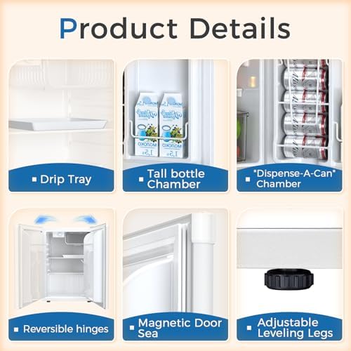 Antarctic Star Mini Compact Refrigerator with Freezer, 2.6 Cu.Ft. Single Door Adjustable Removable Shelves for Apartment/Dorm/Office,WHITE - Image 4
