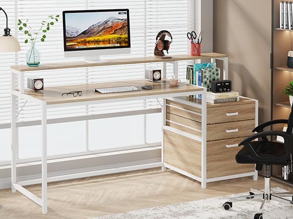 Tribesigns 63 Inch Computer Desk with File Drawer Cabinet, Home Office Desk - Image 7